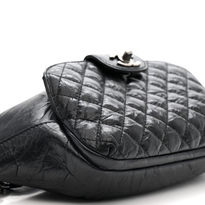 Chanel Crumpled Calfskin Quilted Casual Rock Waist Bag Fanny Pack Black 9 of 12