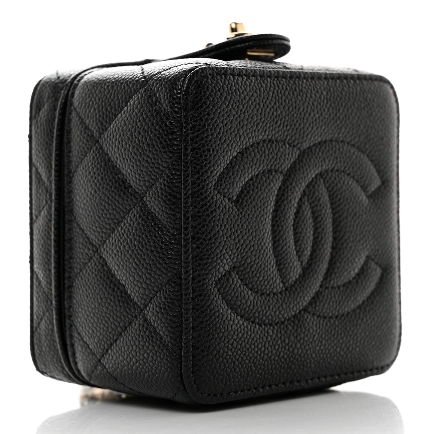 Caviar Quilted Mini Vanity Wrist Case With Chain Black