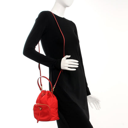 Prada Saffiano Tessuto Nylon Mini Bucket Crossbody Bag Rosso 2 of 9