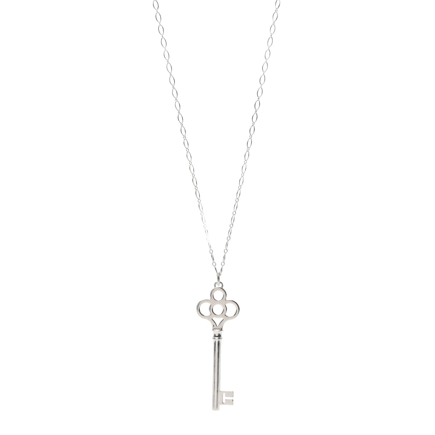 Sterling Silver Large Crown Key Pendant Link Necklace