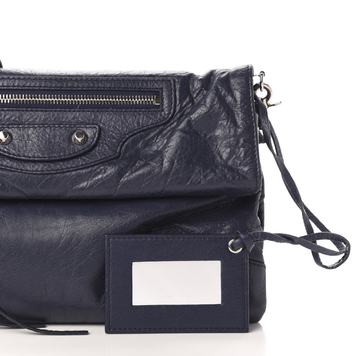Agneau Classic Silver Hardware Envelope Strap Clutch Bleu Obscur