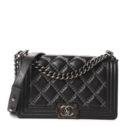 Chanel Iridescent Calfskin Embellished Double Stitch Medium Boy Flap Black 1 of 12