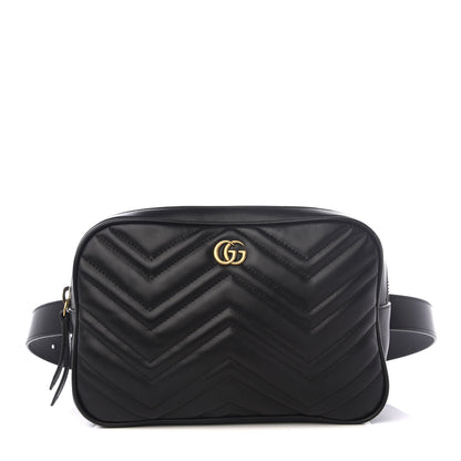 Gucci Calfskin Matelasse Mens GG Marmont Belt Bag 90 36 Black 1 of 8