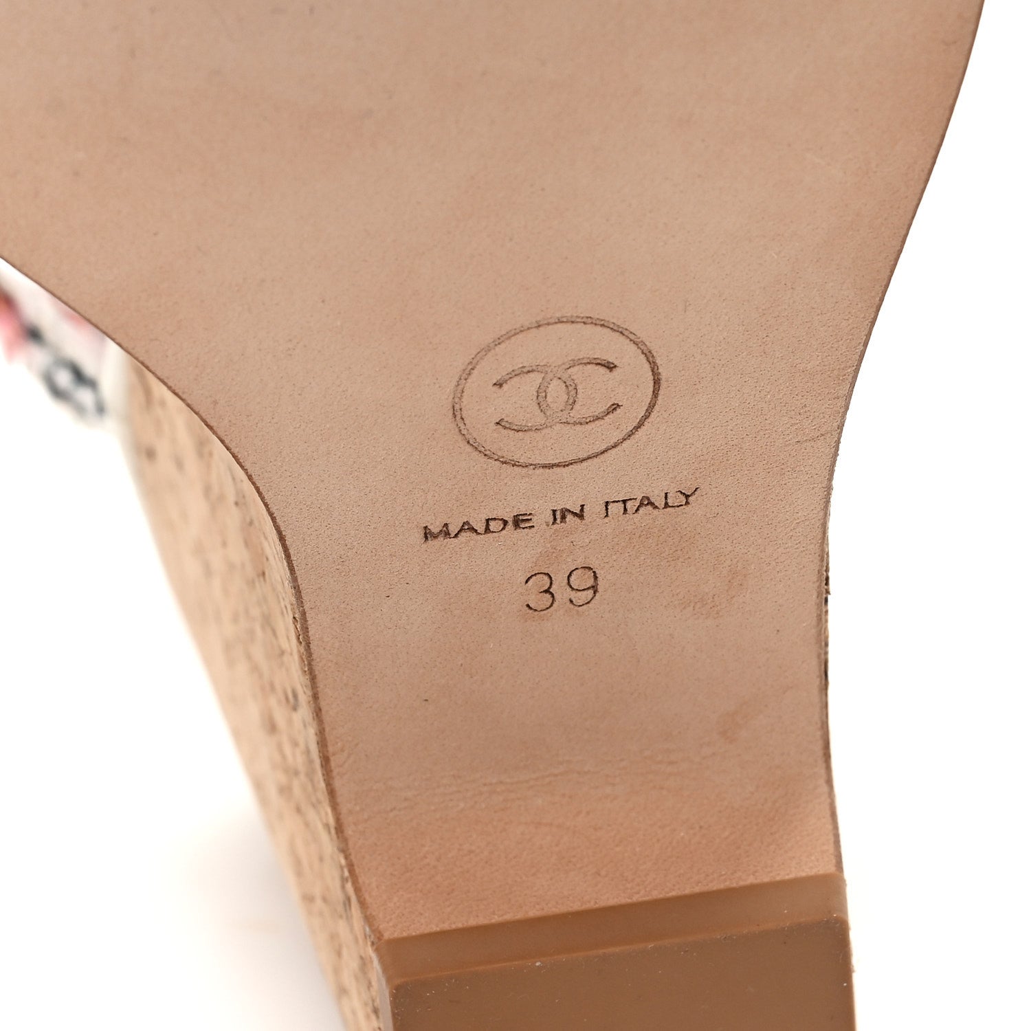 Chanel Tweed Cork CC Wedge Sandals 39 Ecru Pink Blue Green 7 of 8