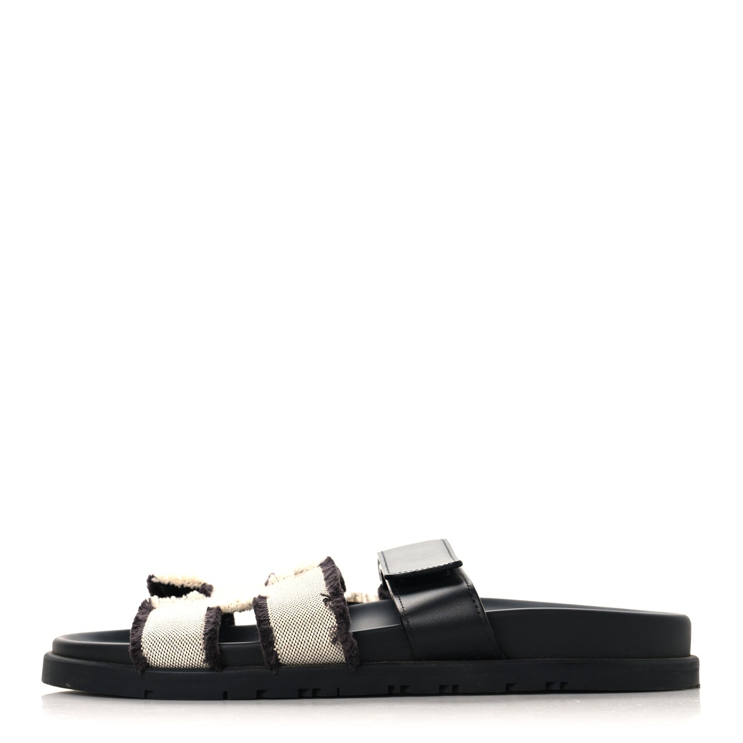 Techno Fringed H Canvas Caflskin Womens Chypre Sandals 39 Prunoir Black