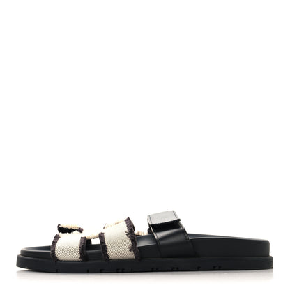 Hermes Techno Fringed H Canvas Caflskin Womens Chypre Sandals 39 Prunoir Black 1 of 9