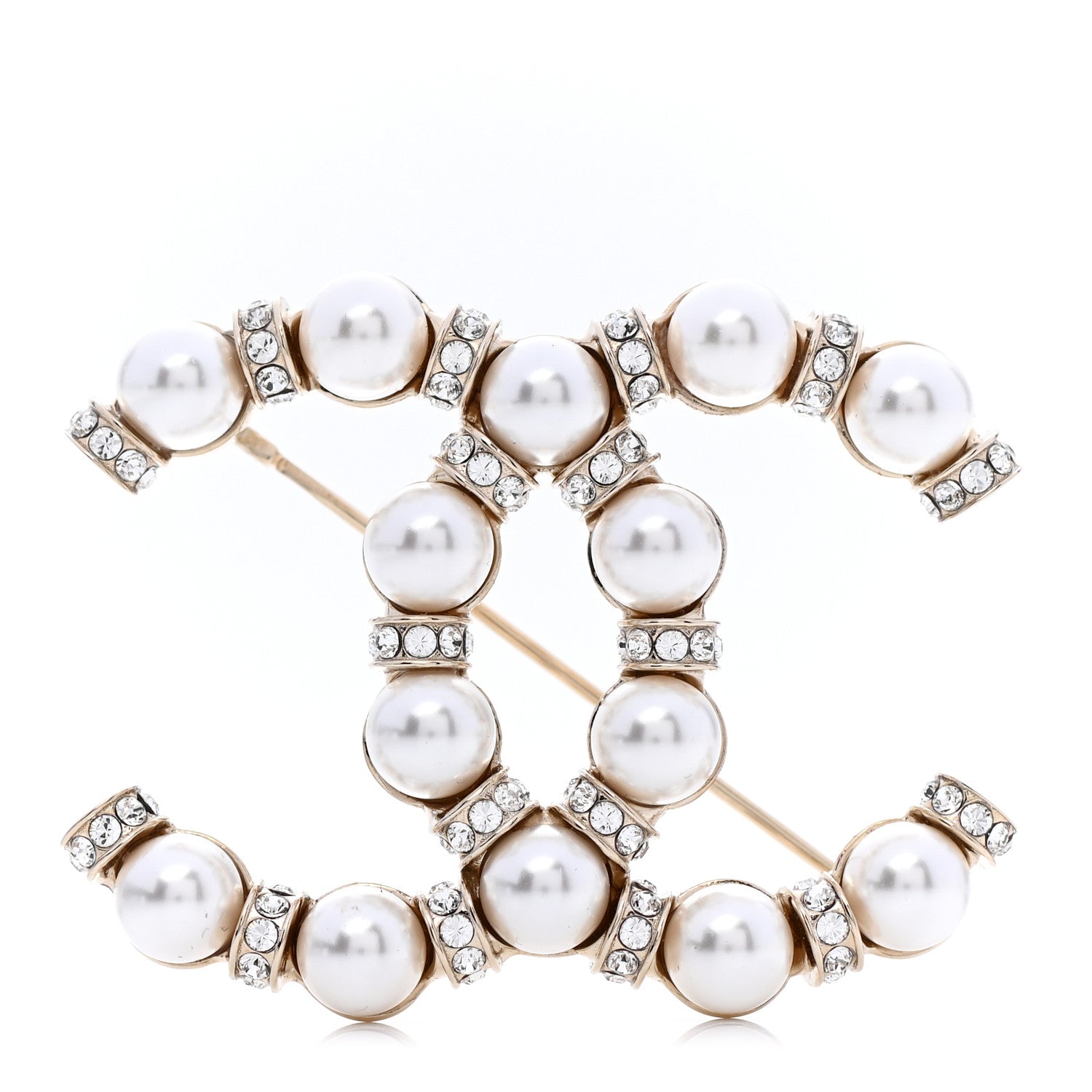 Chanel Pearl Crystal Nefertiti CC Brooch Gold 1 of 5