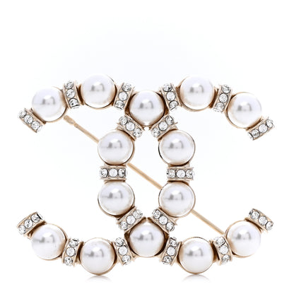 Chanel Pearl Crystal Nefertiti CC Brooch Gold 1 of 5