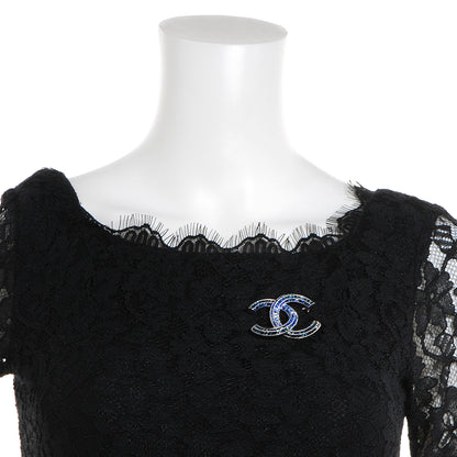 Chanel Crystal Baguette CC Brooch Blue Silver 2 of 5