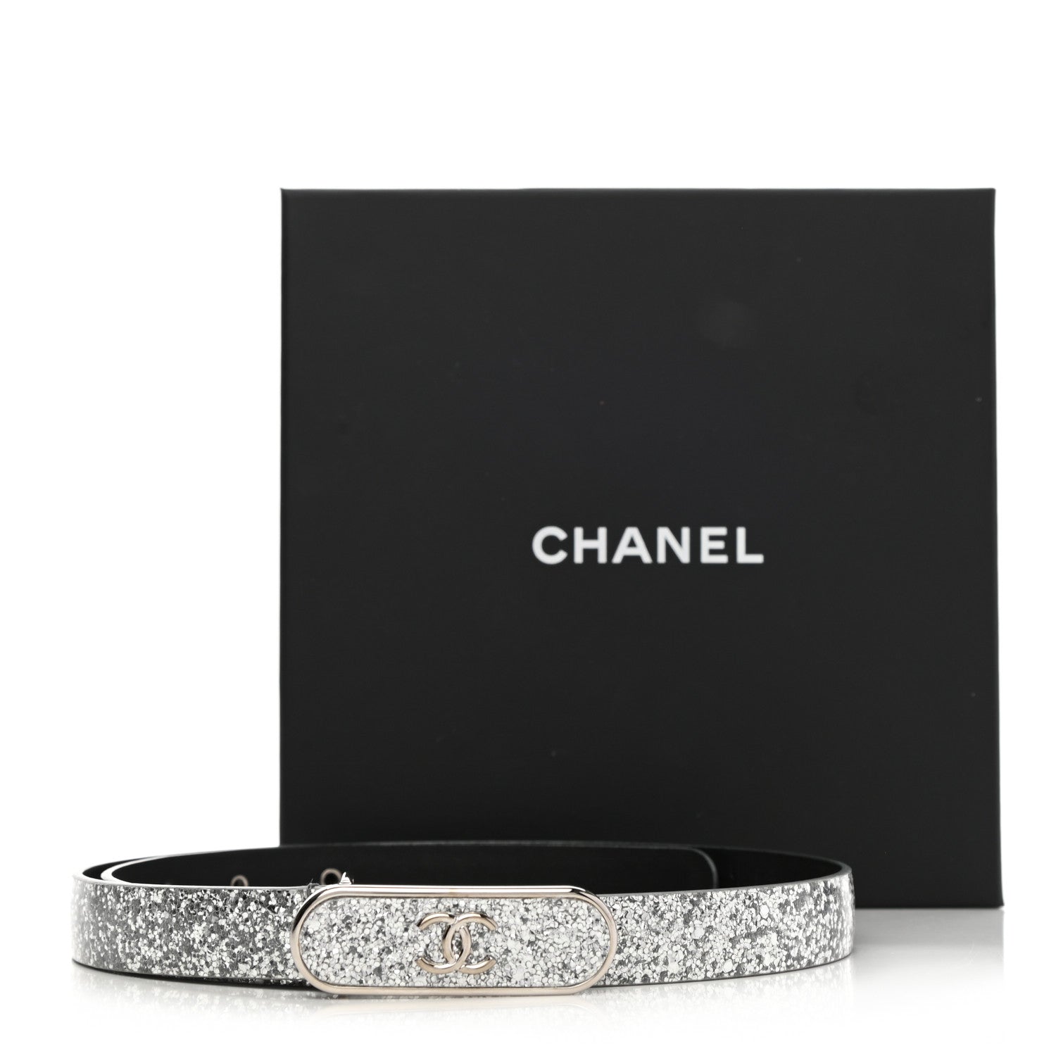 Chanel Glitter Calfskin CC Logo Skinny Belt 70 28 Silver 8 of 8