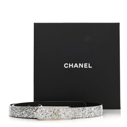 Chanel Glitter Calfskin CC Logo Skinny Belt 70 28 Silver 8 of 8