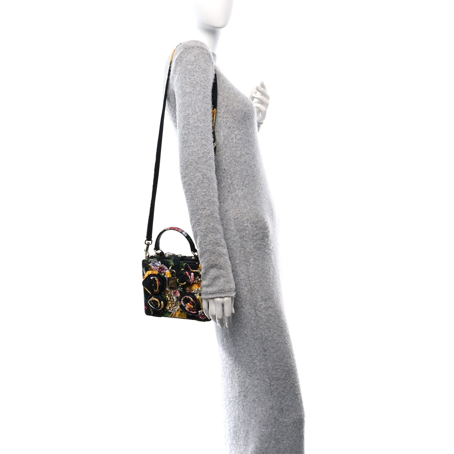Brocade Crystal Embellished Floral Box Bag Black Multicolor