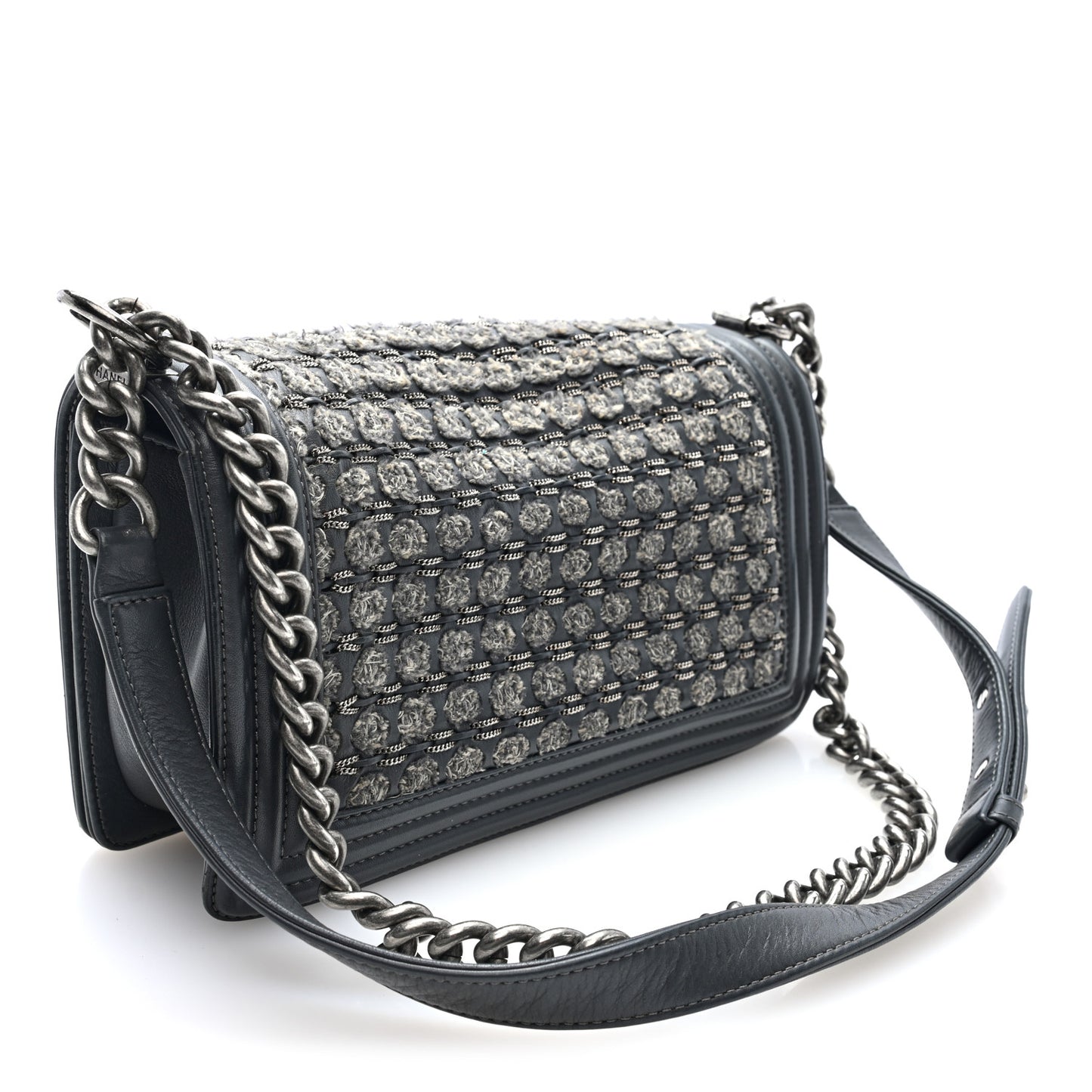 Tweed Calfskin Medium Boy Flap Grey