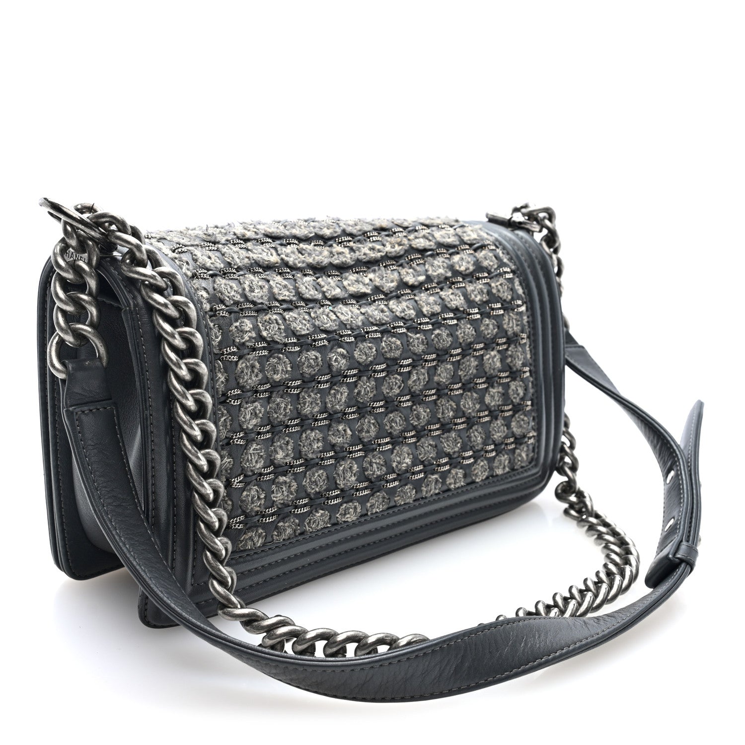 Chanel Tweed Calfskin Medium Boy Flap Grey 3 of 10
