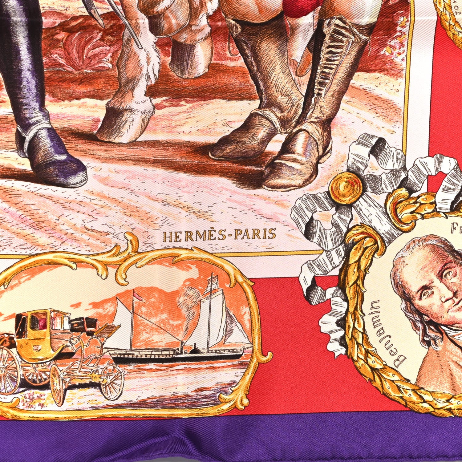 Hermes Silk Marquis De Lafayette Scarf 90 Violet Rouge Rose Poudre 2 of 6