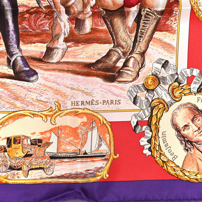 Hermes Silk Marquis De Lafayette Scarf 90 Violet Rouge Rose Poudre 2 of 6