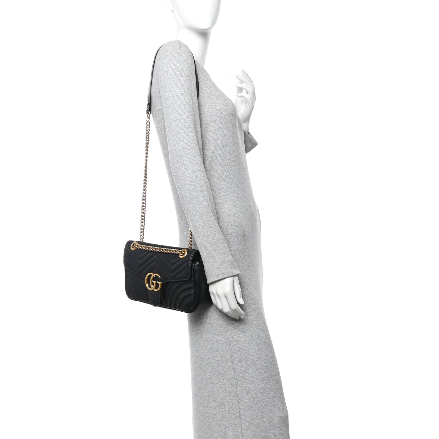 Gucci Calfskin Matelasse Small GG Marmont Shoulder Bag Black 2 of 11