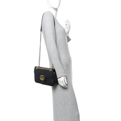 Gucci Calfskin Matelasse Small GG Marmont Shoulder Bag Black 2 of 11
