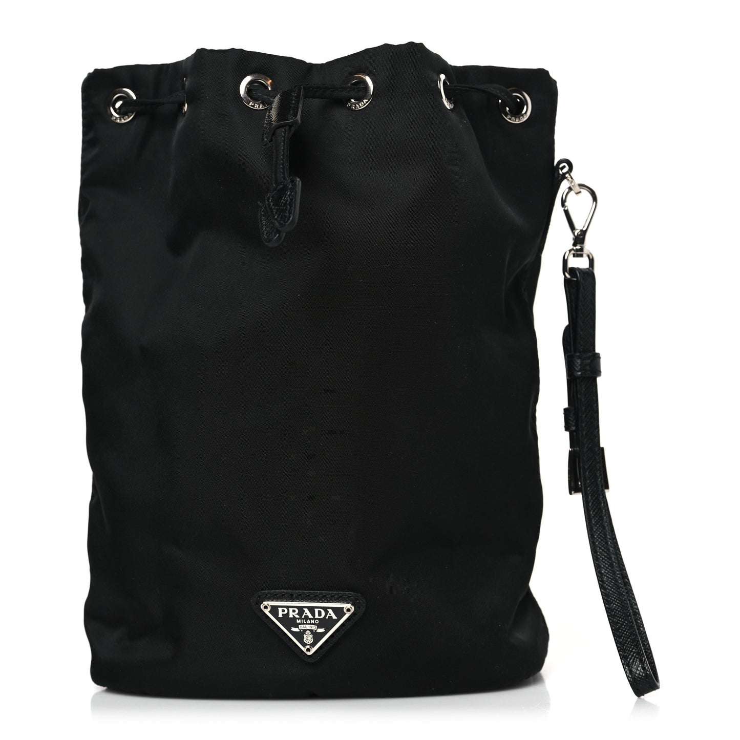 Nylon Vela Drawstring Wristlet Pouch Black