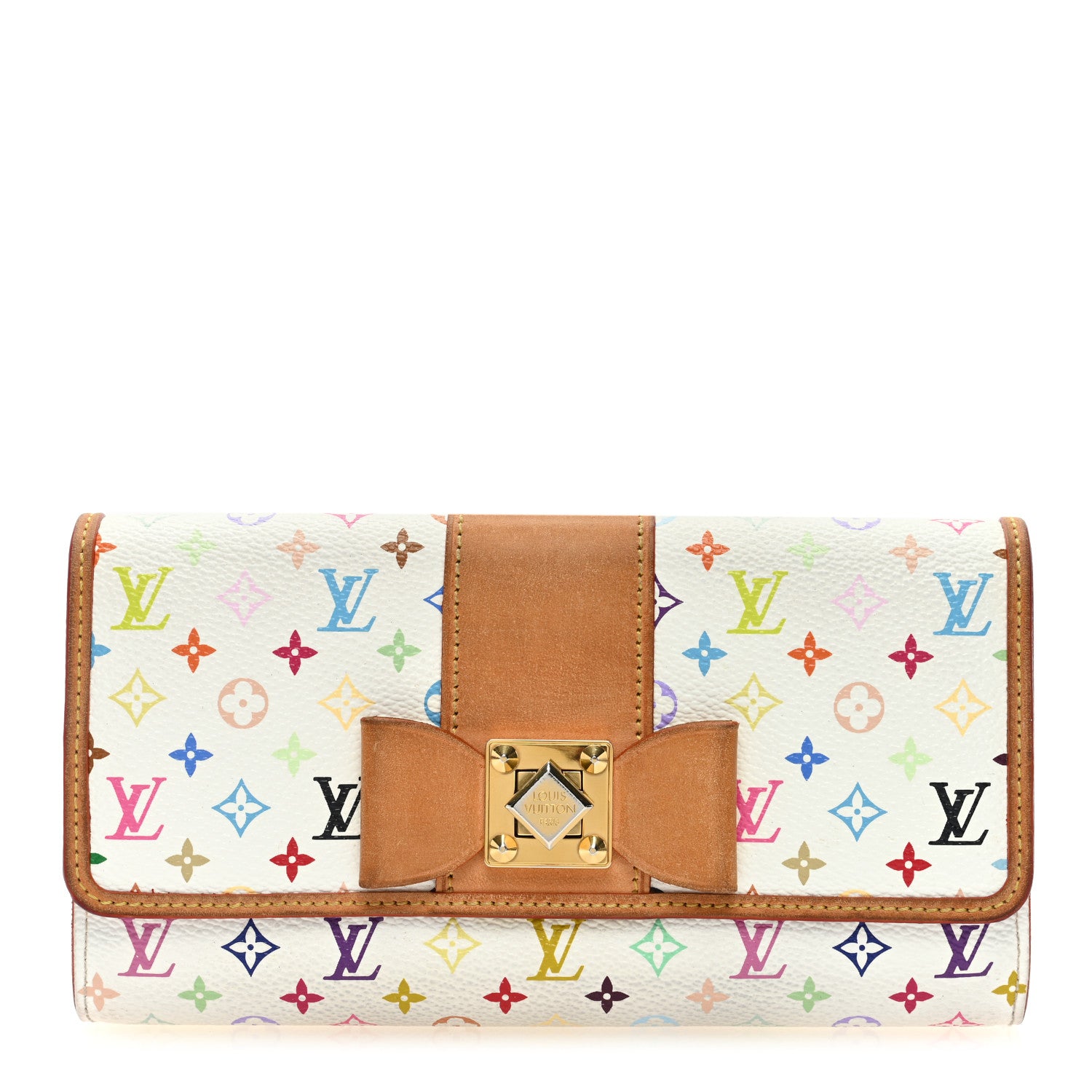 Louis Vuitton Monogram Multicolor Sarah Noeud Wallet White Litchi 1 of 6