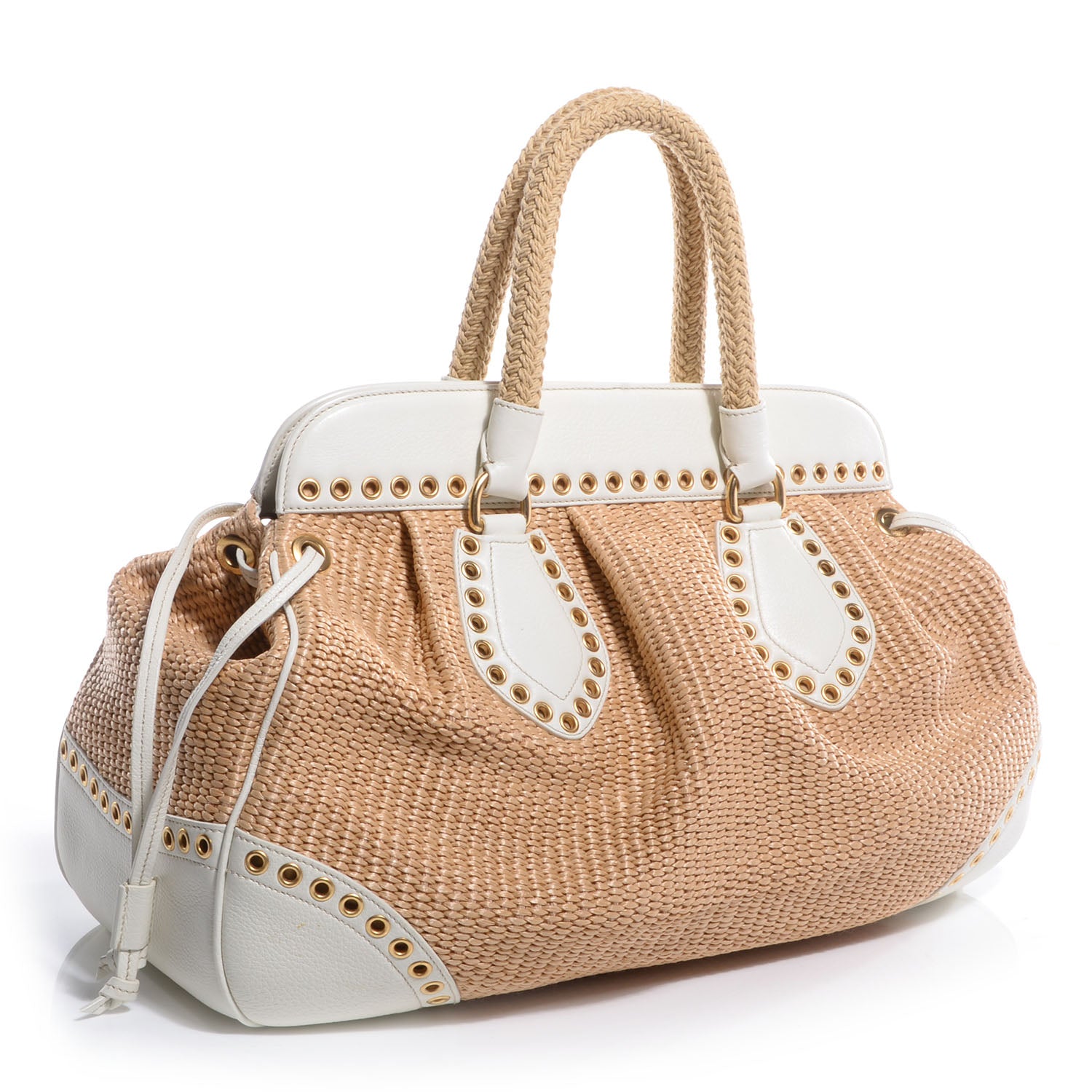 Prada Straw Vitello Daino Large Frame Bag White 3 of 11
