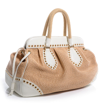 Prada Straw Vitello Daino Large Frame Bag White 3 of 11