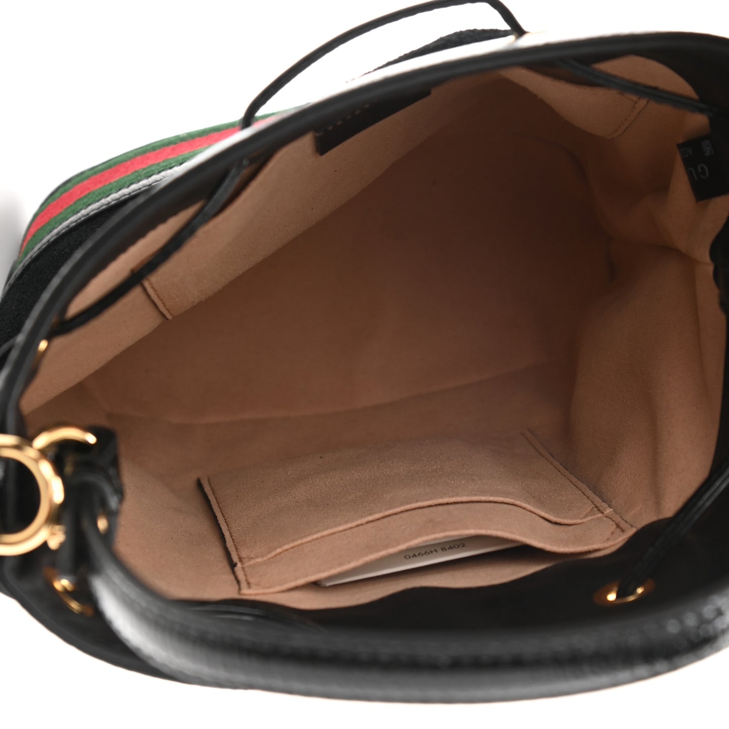 Suede Patent Web Small Ophidia Bucket Bag Black