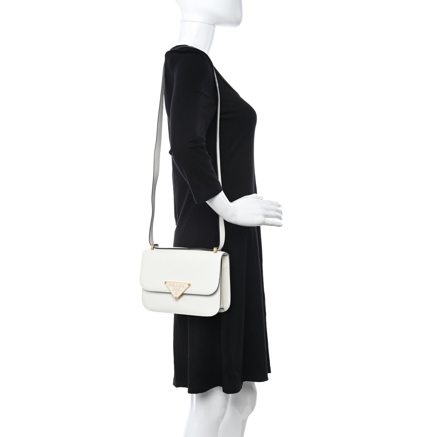 Prada Saffiano Cuir Triangle Embleme Flap Shoulder Bag White 2 of 7
