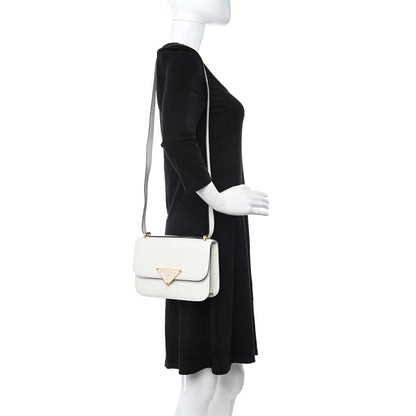 Prada Saffiano Cuir Triangle Embleme Flap Shoulder Bag White 2 of 7