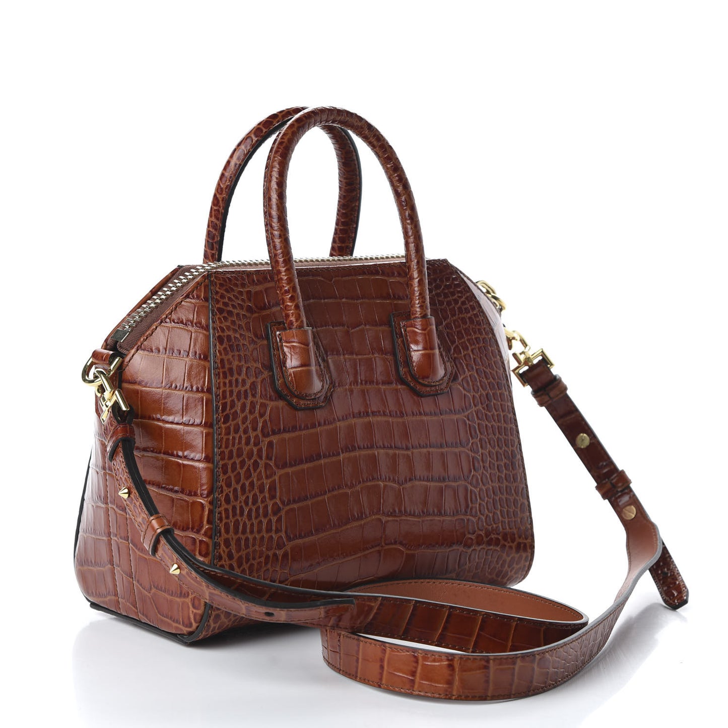 Calfskin Crocodile Embossed Mini Antigona Cognac