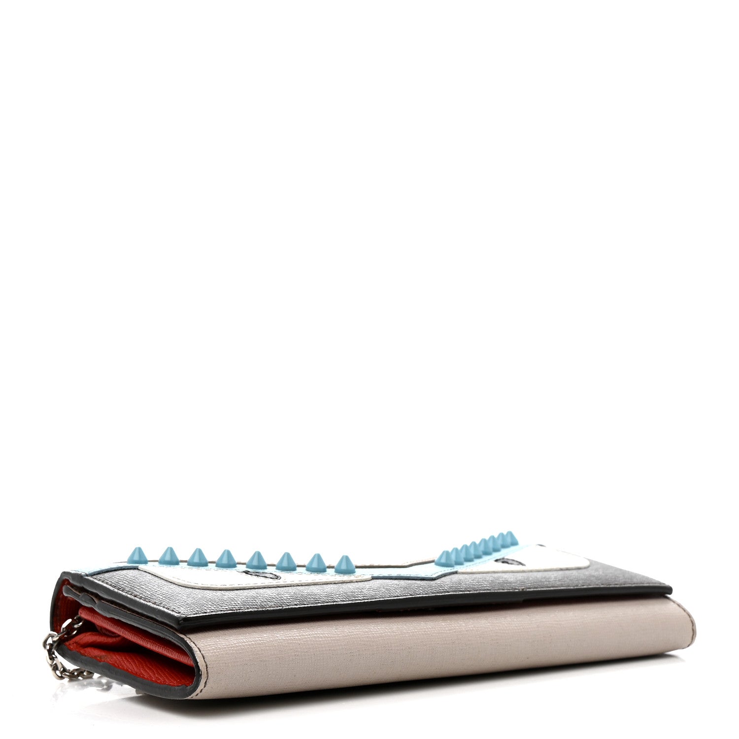 Fendi Vitello Elite Monster Eyes Studded Continental Wallet On Chain Carbone White Multicolor 3 of 13
