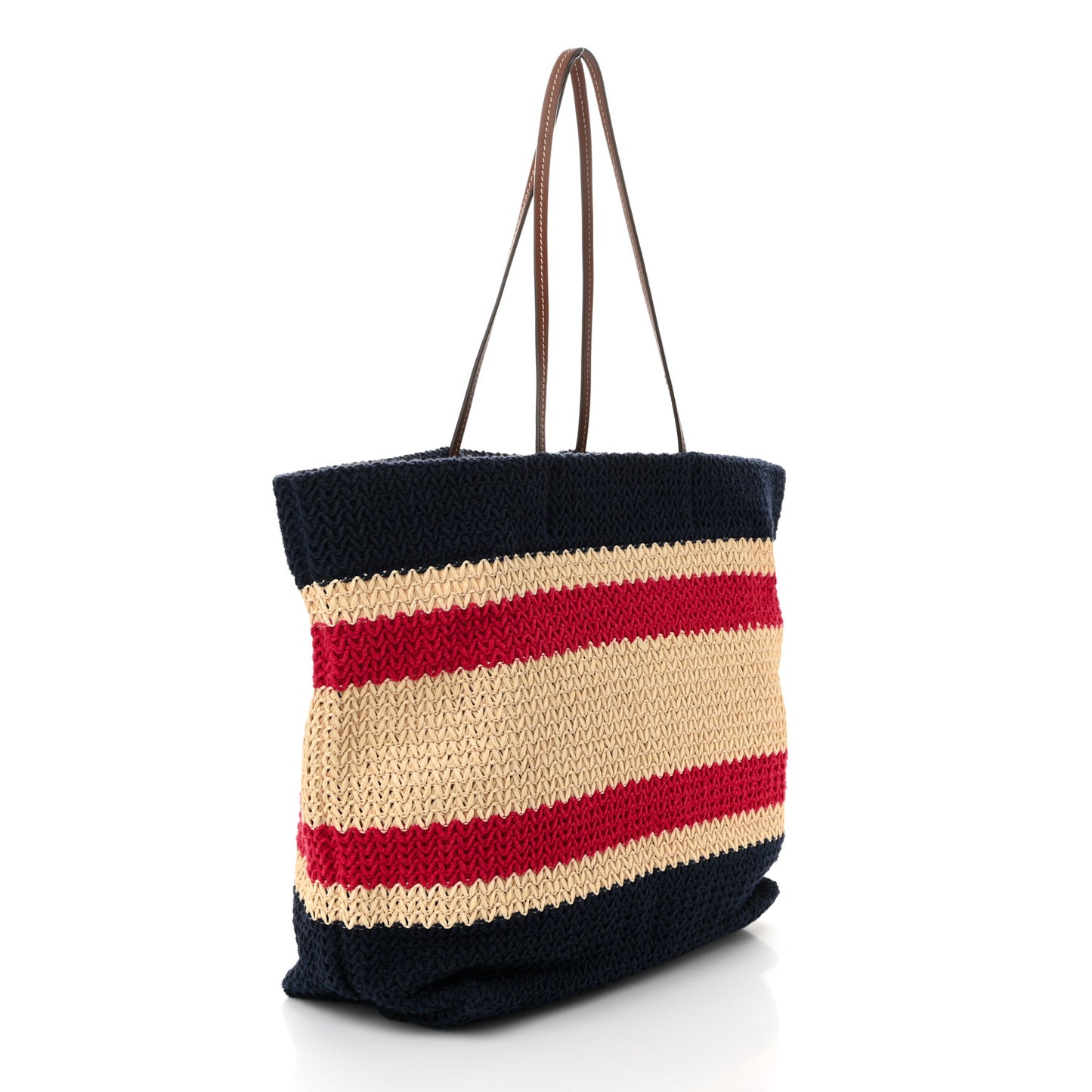 Raffia Crochet Stripe Tote Natural Blue