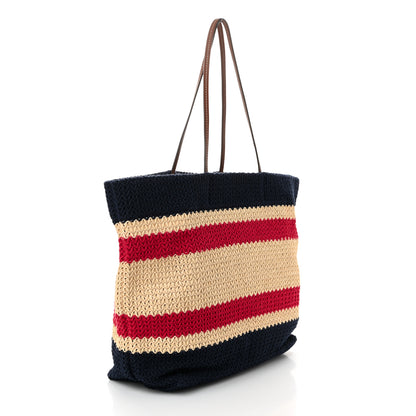 Miu Miu Raffia Crochet Stripe Tote Natural Blue 3 of 9