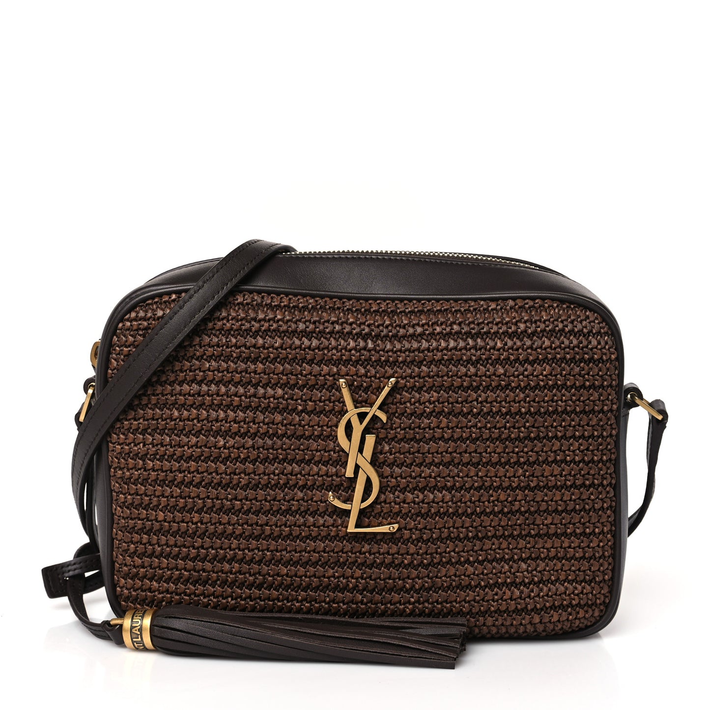Raffia Canvas Monogram Lou Camera Bag Dark Chocolate