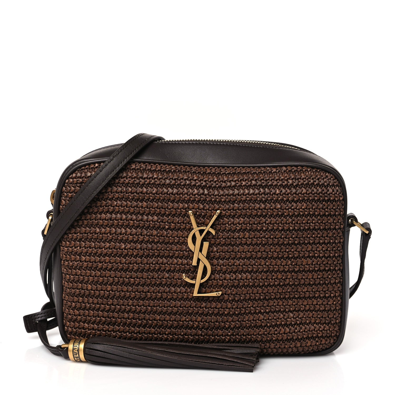 Saint Laurent Raffia Canvas Monogram Lou Camera Bag Dark Chocolate 1 of 9