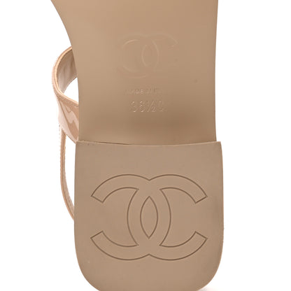 Chanel Lambskin Patent Chain CC Logo Thong Sandals 36.5 Beige 6 of 14