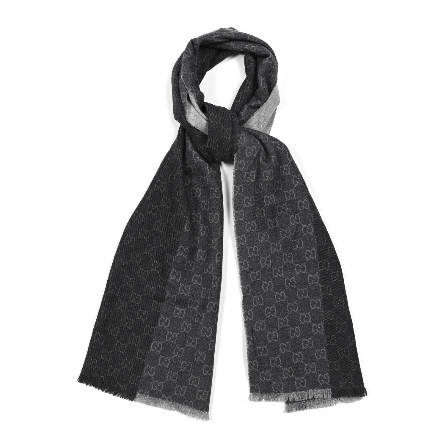 Gucci Wool GG Monogram Newov Scarf Dark Grey 1 of 4