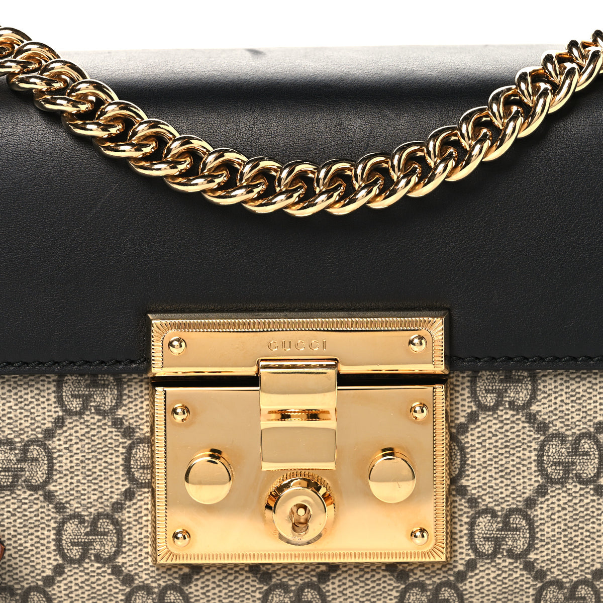 Gucci GG Supreme Monogram Calfskin Small Padlock Shoulder Bag Beige Black Cuir 8 of 12