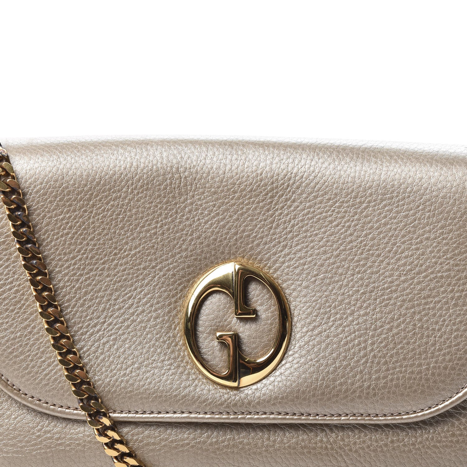 Gucci Metallic Pebbled Calfskin Medium 1973 Chain Shoulder Bag Golden Beige 9 of 9