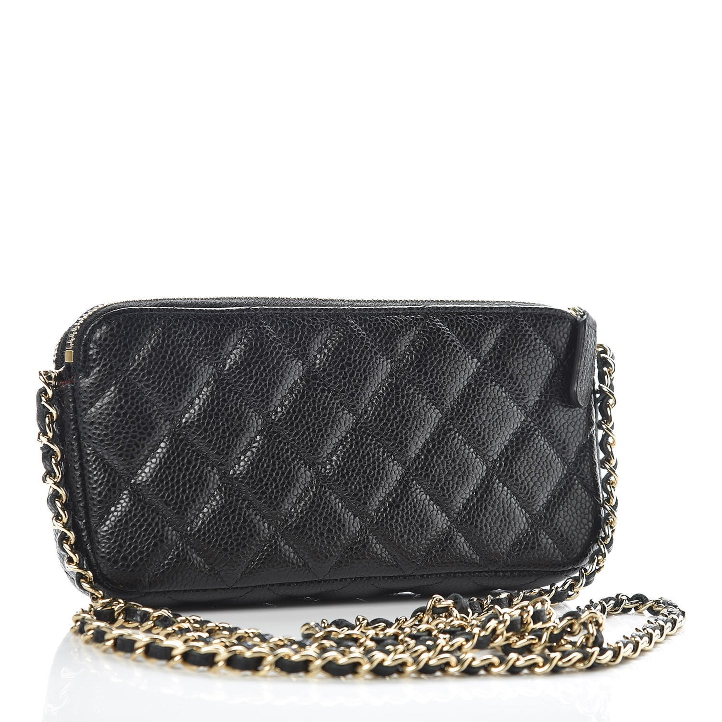 Caviar Quilted Small Clutch With Chain Black