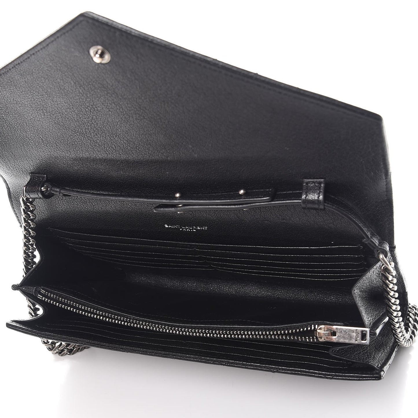 Sheepskin Tri-Quilt Monogram Envelope Chain Wallet Black