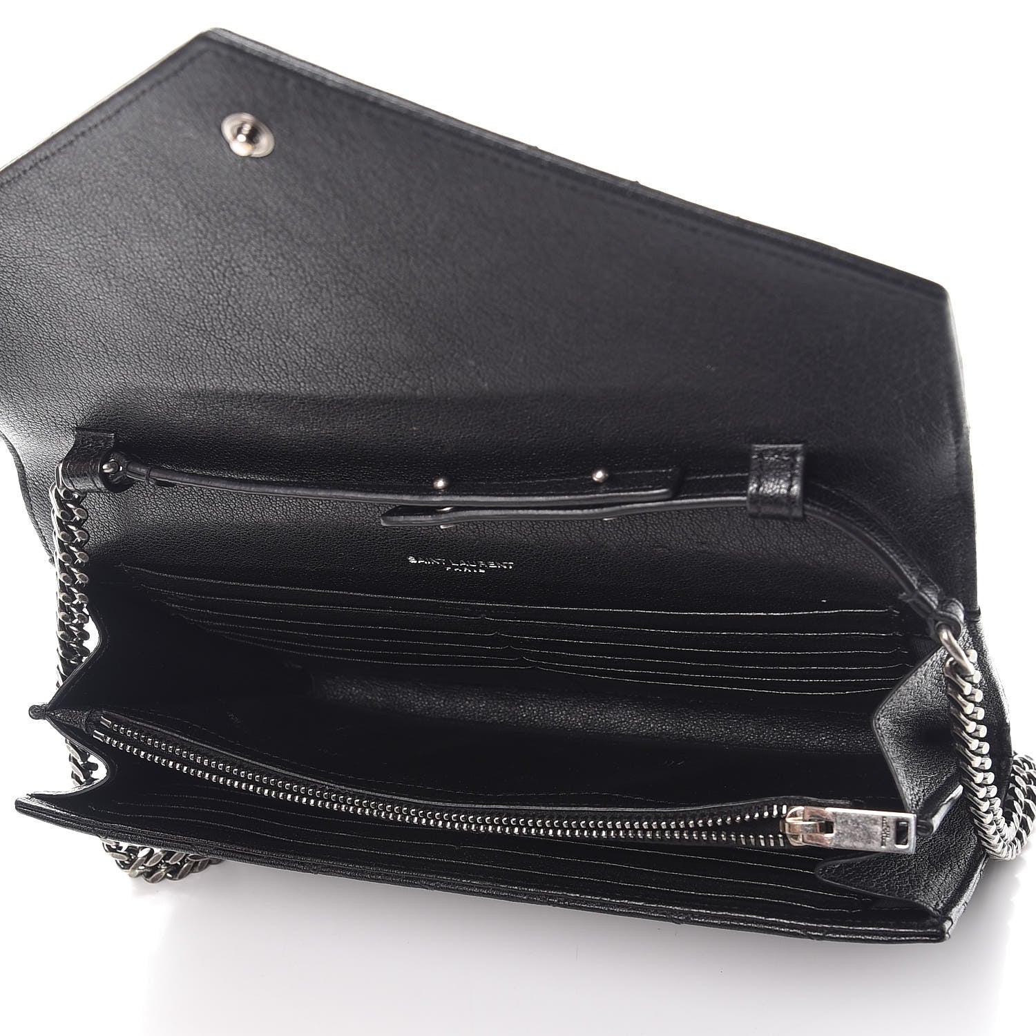 Saint Laurent Sheepskin Tri-Quilt Monogram Envelope Chain Wallet Black 5 of 10