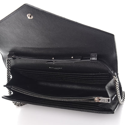 Saint Laurent Sheepskin Tri-Quilt Monogram Envelope Chain Wallet Black 5 of 10