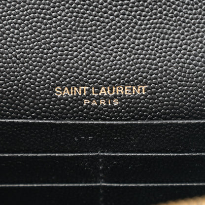 Saint Laurent Grain De Poudre Matelasse Chevron Monogram Envelope Chain Wallet Black 6 of 10