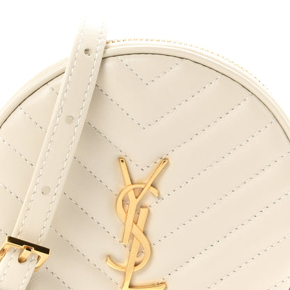 Saint Laurent Grain De Poudre Matelasse Chevron Quilted Round Vinyle Camera Bag Crema Soft 8 of 10
