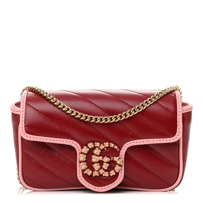 Gucci Azalea Calfskin Enamel Matelasse Diagonal Super Mini Torchon GG Marmont Shoulder Bag New Cherry Red Wild Rose 1 of 11