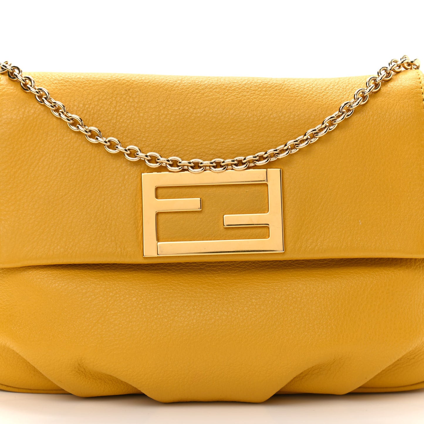 Vitello Flamingo Fendista Pouchette Crossbody Bag Yellow
