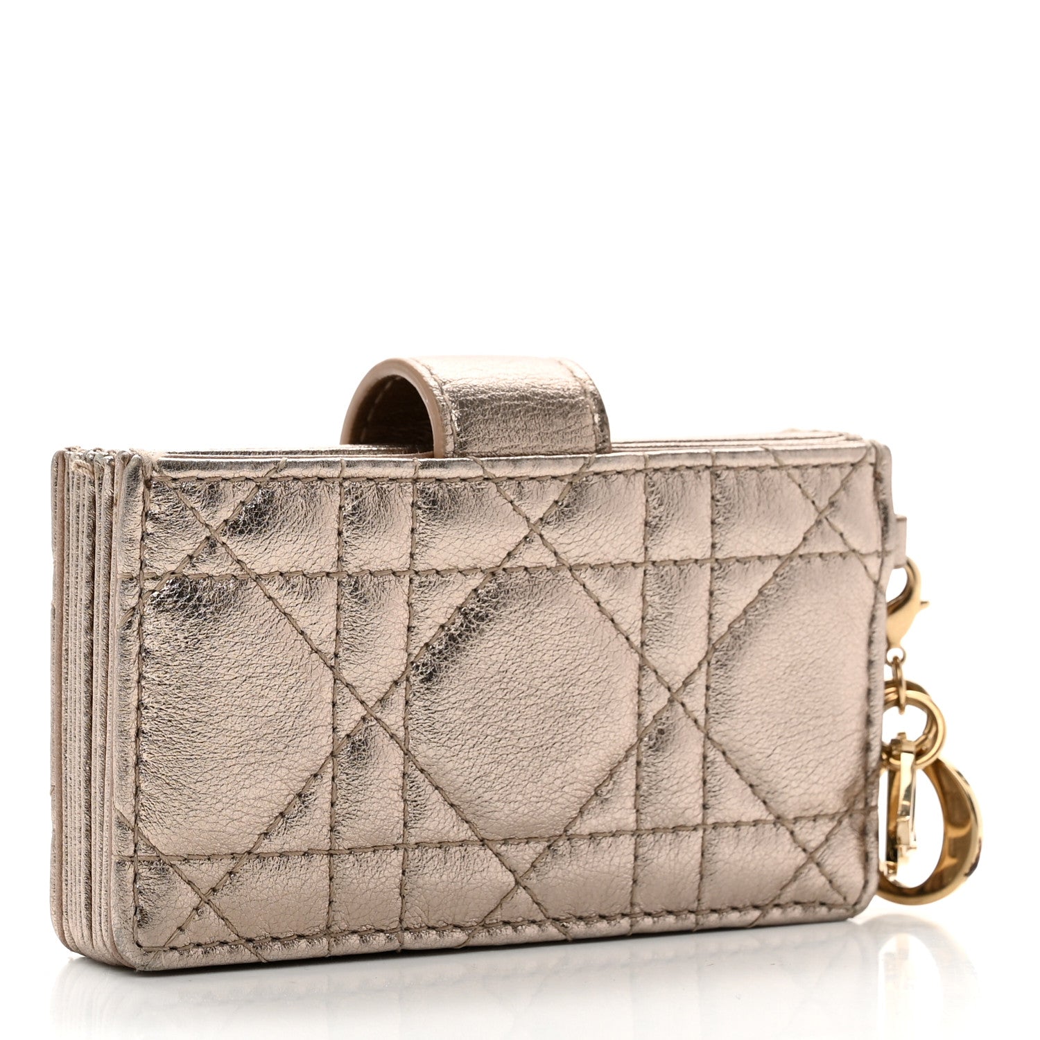 Christian Dior Metallic Calfskin Cannage Lady Dior 5-Gusset Card Holder Gold 3 of 7