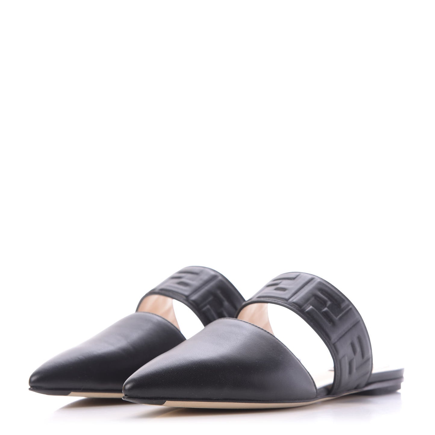 Nappa FF Embossed Flat Mules 37 Black
