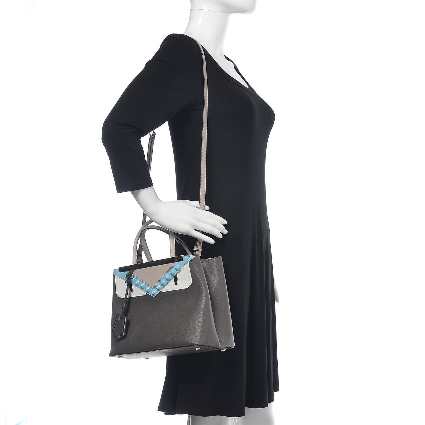 Vitello Elite Monster Eyes Studded Petite 2Jours Tote Carbone White Multicolor
